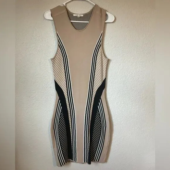 Ohne Titel Striped Bodycon Black Beige Dress Size Medium - Picture 3 of 10